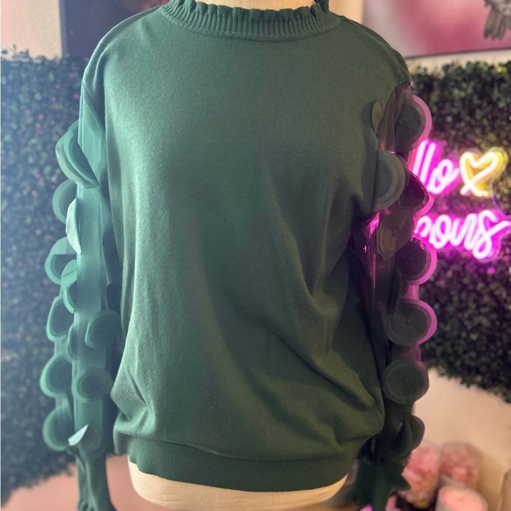 Sioni Milano Green Sweater with Textured Sleeves